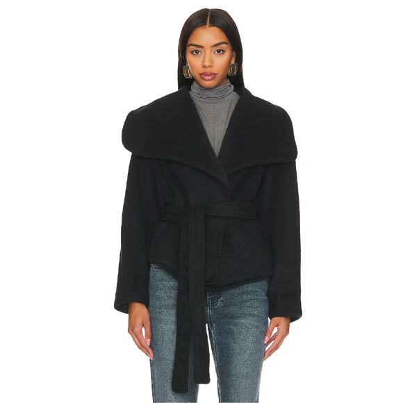 Free People Jackets & Blazers - Free People Black Wrap Belted Wool-Blend Coat